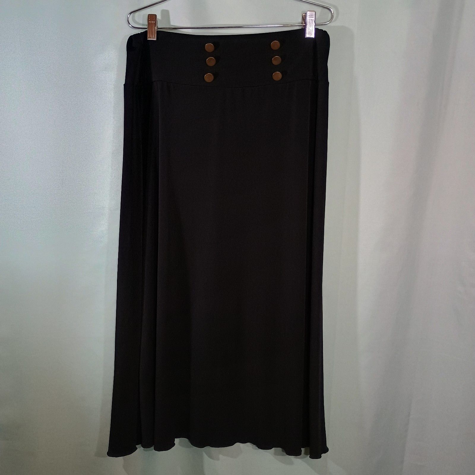 Womens Black Maxi Skirt High Waist Button Detail Flowing Long Skirt